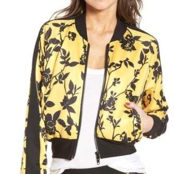 Pam & Gela Cropped Track Jacket in Floral Yellow - Picture 2 of 6